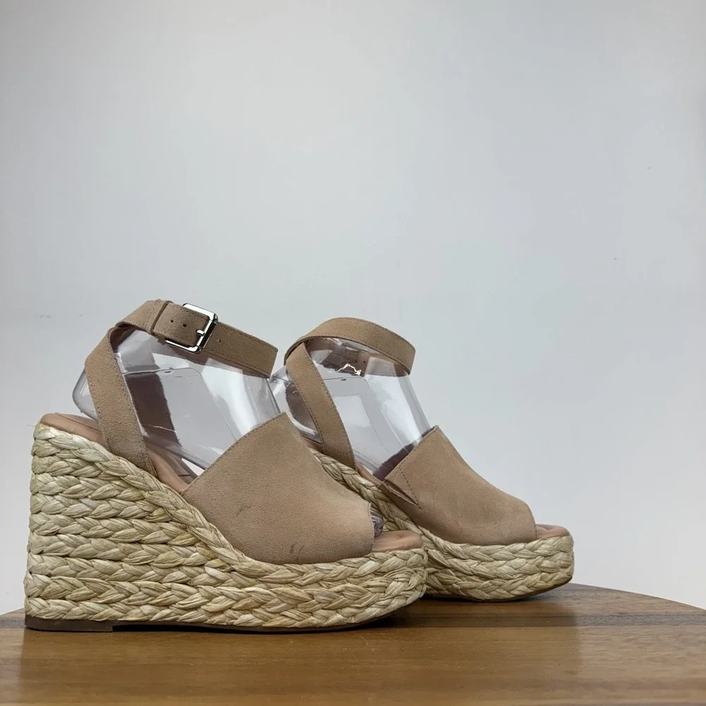 Womens Marc Fisher LTD Nelly Pink Suede Woven Espadrille Wedge Sandals Size‎ 8.5